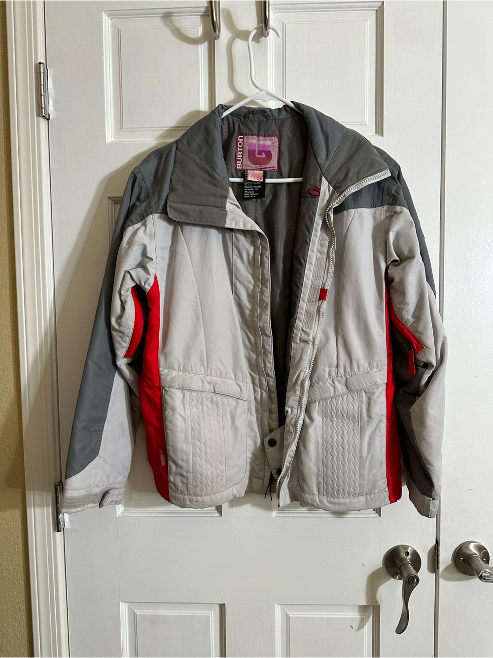 Burton Kids Gray, White & Red Colorblock Puffer Jacket